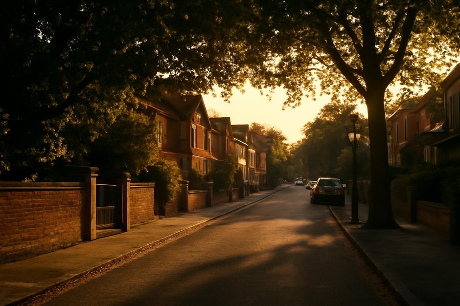 Warm late-afternoon light falling on a street scene